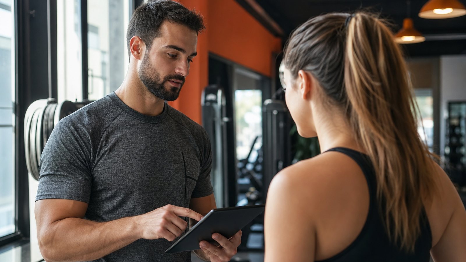 Coach sportif et cliente convenant d'une suspension temporaire de son abonnement